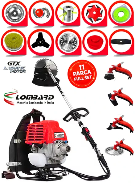Cros Lombard Italy 1100 X SUPREMO Sırt Tipi Benzinli Ot Çalı Çim Biçme Tırpanı+ Tam Bahçe Setli Halı Yıkamalı ürün görseli 1