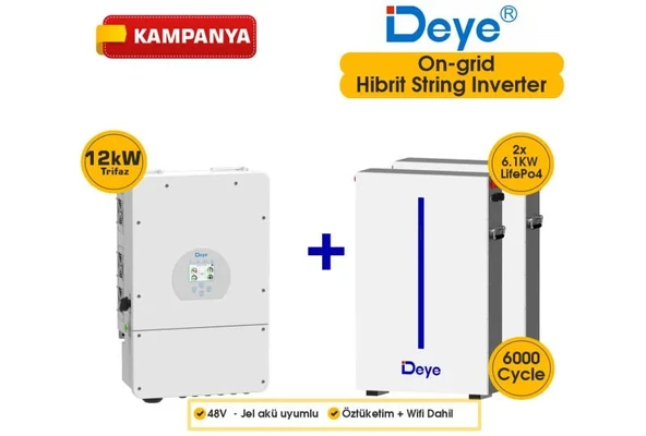 DEYE 12KW On-Grid Hibrit Trifaz Paketi LV (48V) ürün görseli 1