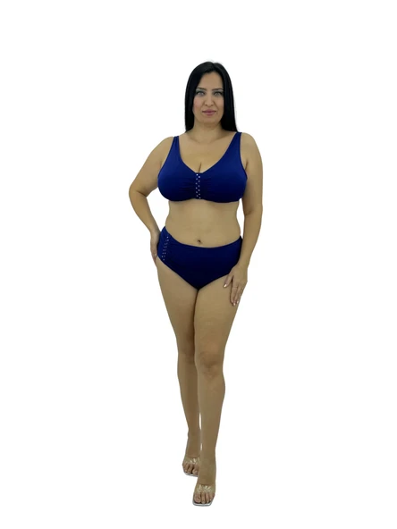 Büyük Beden Balensiz Toparlayıcı Lacivert Taşlı Bikini Takım ürün görseli 1