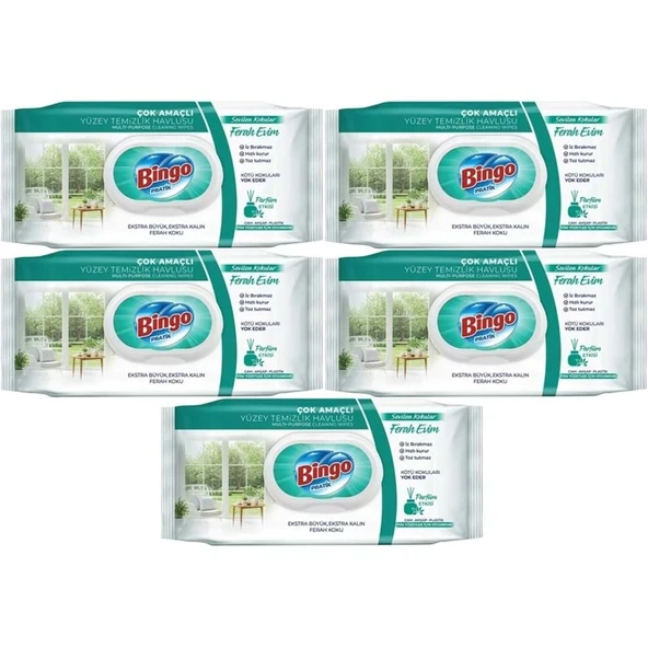 Bingo Clean Yüzey Temizlik Havlusu 96 Yaprak Sevilen Kokular Ferah Evim (5 Li Set) 480 Yaprak ürün görseli 1