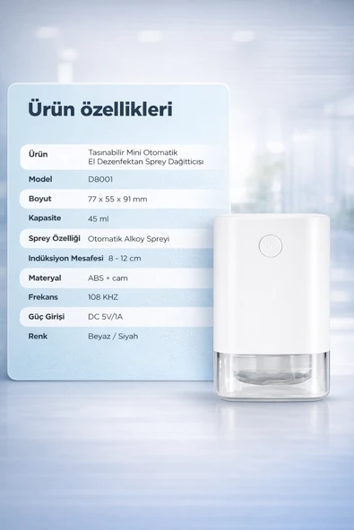 ROSE TEKNOLOJİ OTOMATİK EL DEZENFEKTAN KOLONYA SPREY MAKİNESİ 45ml TEMASSIZ ŞARJLI TAŞINABİLİR DEZENFEKTAN MAKİNESİ ürün görseli 1