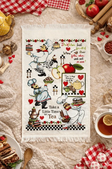 %100 Pamuk Saçaklı Dijital Baskı El&Yüz Havlusu 40x60 cm-Yumuşak Doku,Yüksek Su Emici Mutfak Havlusu ürün görseli 1