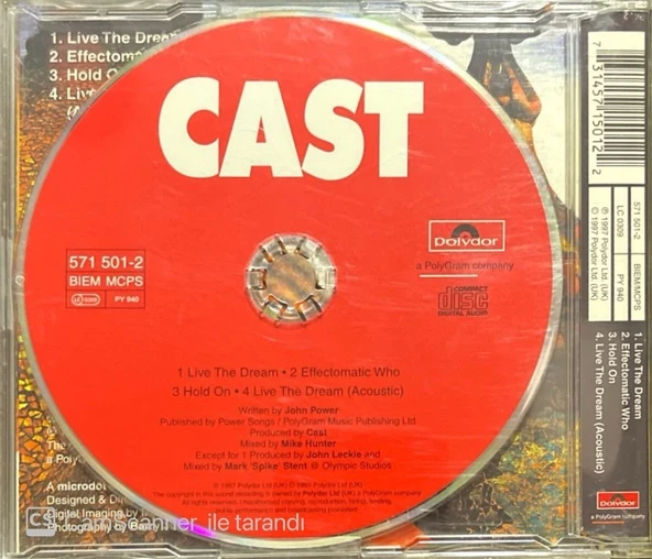 Cast Live The Dream Maxi Single CD - Resim 2