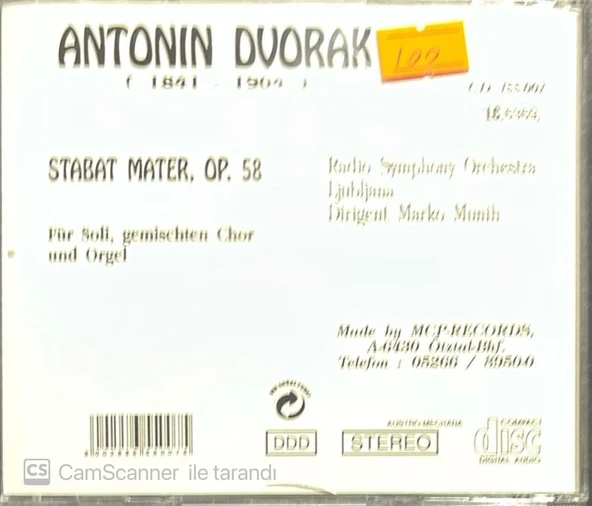 Dvorak Stabat Mater Op. 58 CD - Resim 2