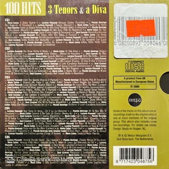 3 Tenors & A Diva 100 Hits 5 CD - Resim 2