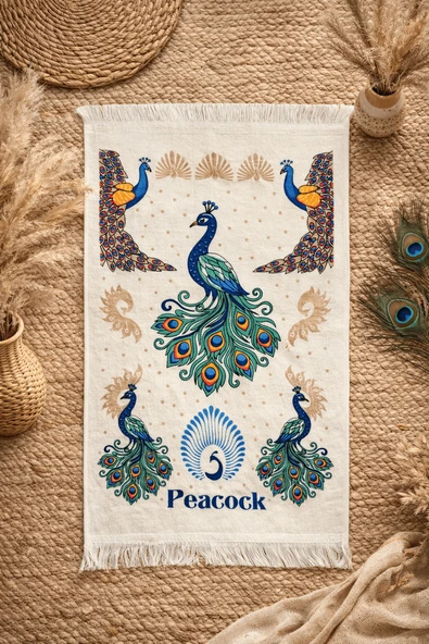 %100 Pamuk Saçaklı Dijital Baskı El&Yüz Havlusu 40x60 cm-Yumuşak Doku,Yüksek Su Emici Mutfak Havlusu ürün görseli 1