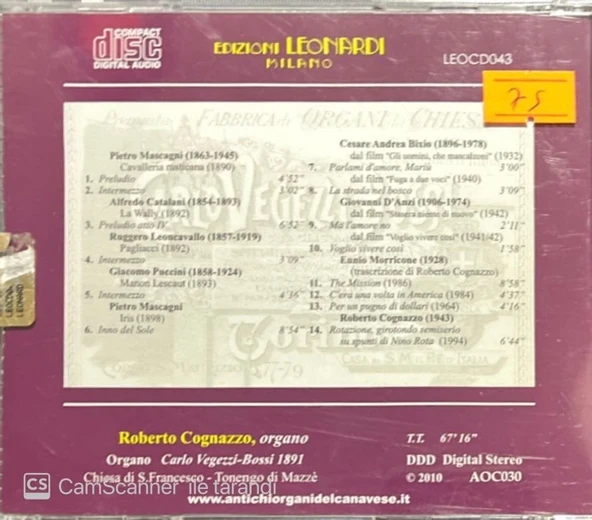 Roberto Cognazzo Carlo Vegezzi-Bossi 1891 CD - Resim 2