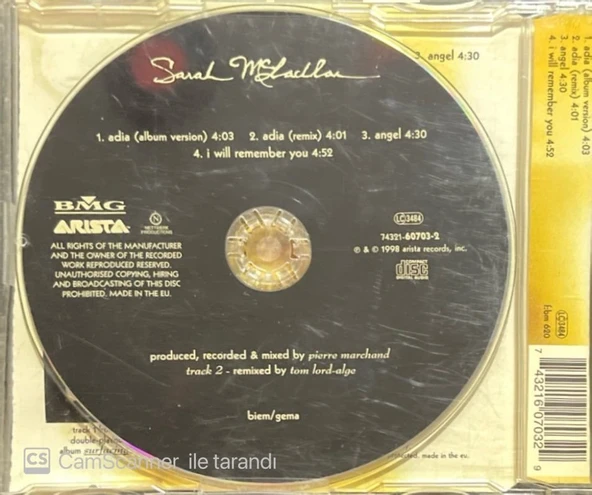 Sarah Mclachan Adia Maxi Single CD - Resim 2