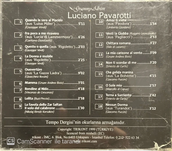 Luciano Pavarotti Grammy Album CD - Resim 2