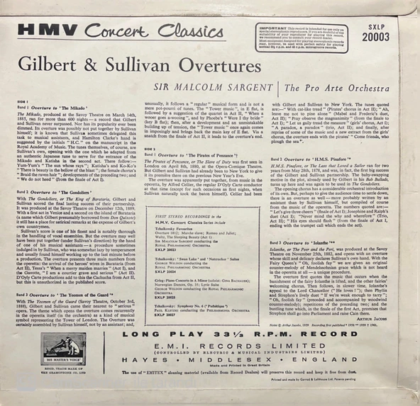 Gilbert & Sullivan Overtures LP Klasik Plak - Resim 2