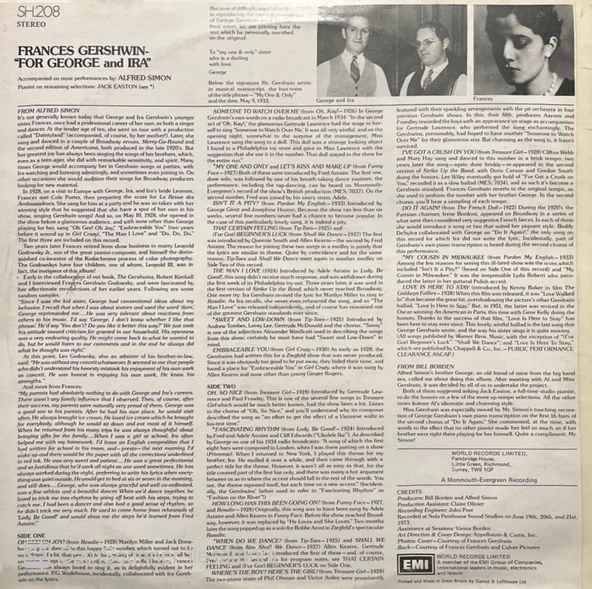 Frances Gershwin LP Plak - Resim 2