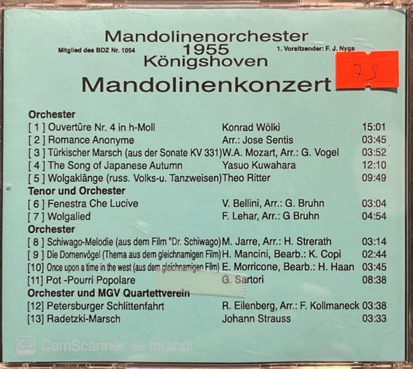 Mandolinenorchester 1955 Mandolinenkonzert Classic CD - Resim 2