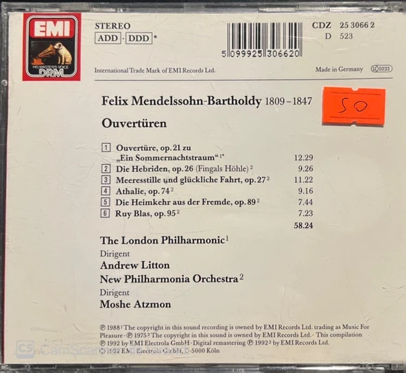 Mendelssohn Bartholdy Ouvertüren Classic CD - Resim 2