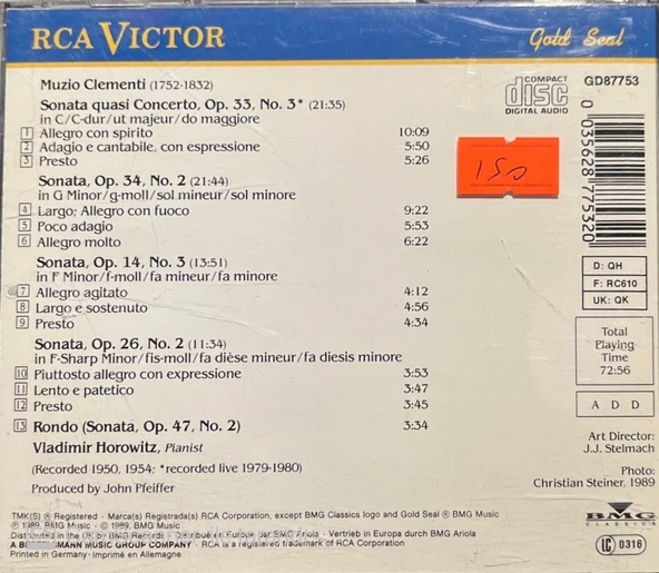 Horowits Plays Clementi Classic CD - Resim 2