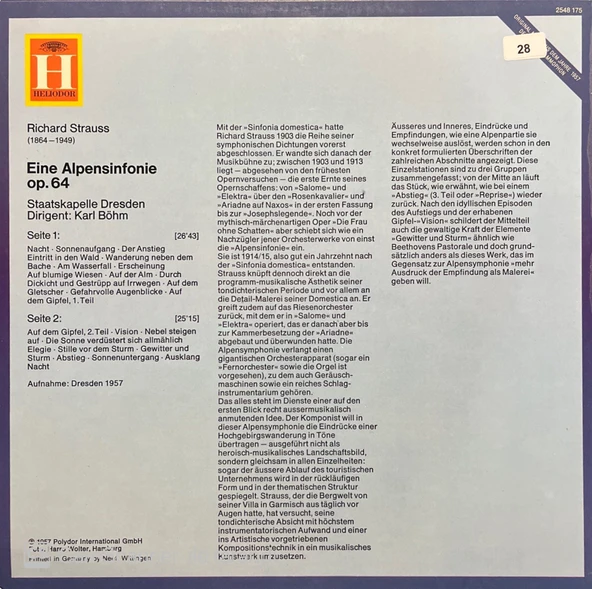 Richard Strauss Eine Alpensinfonie LP Plak - Resim 2