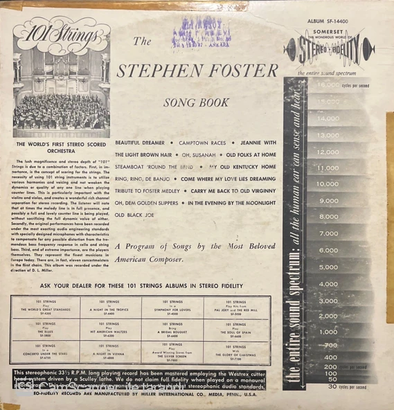101 Strings Play Stephen Foster Sogbook LP Plak - Resim 2