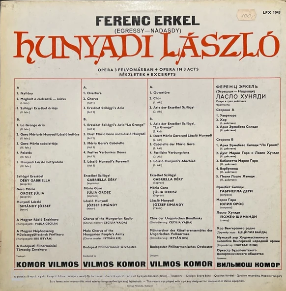 Ferenc Erkel Hunyadi Laszlo LP Plak - Resim 2