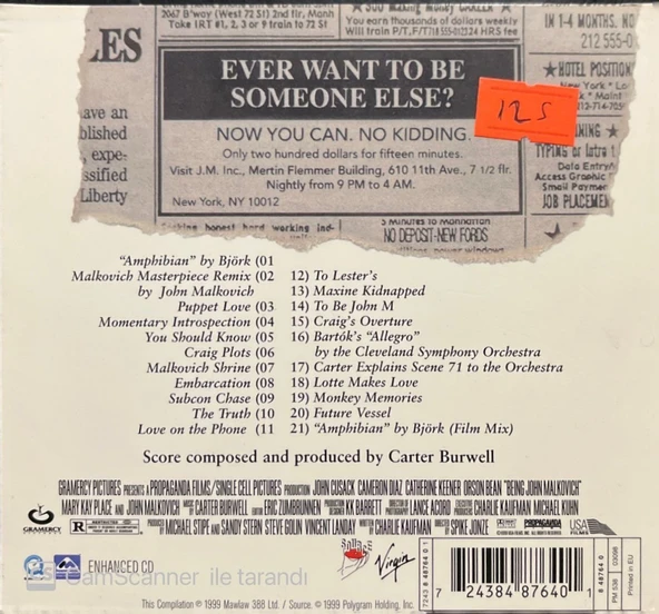 Being John Malkovich Soundtrack CD - Resim 2