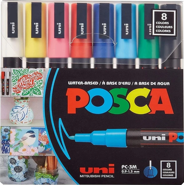 Uni Posca 3M Boyama Markörü Ana Renkler 8'li Set ürün görseli 1