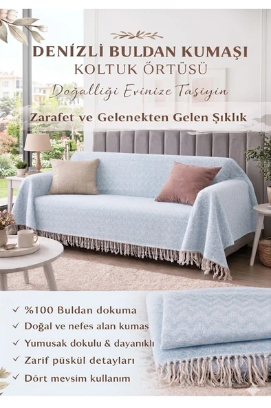 Koltuk Örtüsü -%100 Buldan Kumaşı-Renk:Acık Mavi ürün görseli 1
