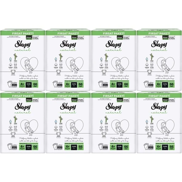 Sleepy Bebek Bezi Naturel 4+ Beden 9-16 KG Maxi Plus 528 Adet Dev Ekonomik Fırsat Pk ürün görseli 1