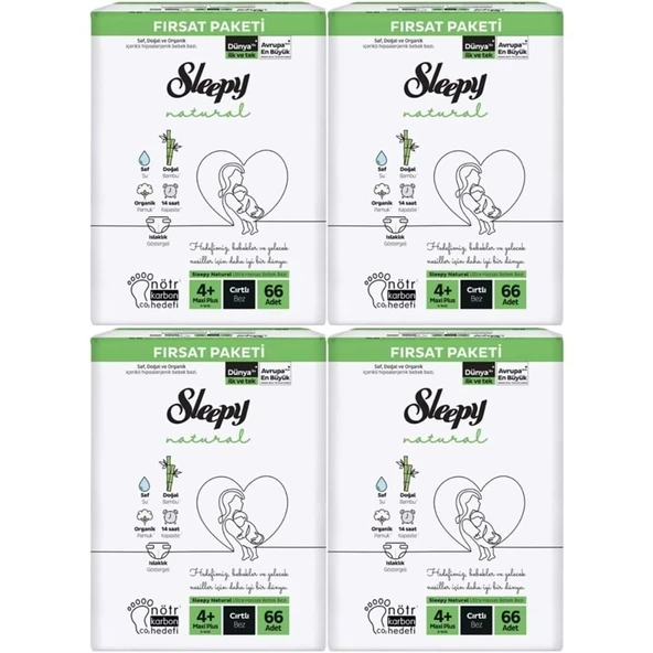 Sleepy Bebek Bezi Naturel 4+ Beden 9-16 KG Maxi Plus 264 Adet Avantaj Fırsat Pk ürün görseli 1