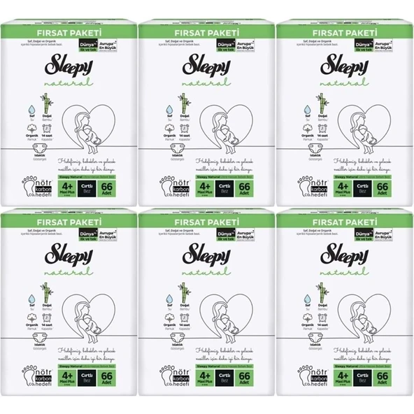 Sleepy Bebek Bezi Naturel 4+ Beden 9-16 KG Maxi Plus 396 Adet Ekstra Fırsat Pk ürün görseli 1