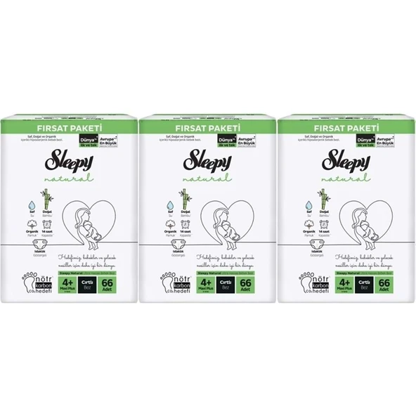 Sleepy Bebek Bezi Naturel 4+ Beden 9-16 KG Maxi Plus 198 Adet Aylık Fırsat Pk ürün görseli 1