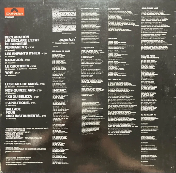 Georges Moustaki Declaration LP Plak - Resim 2