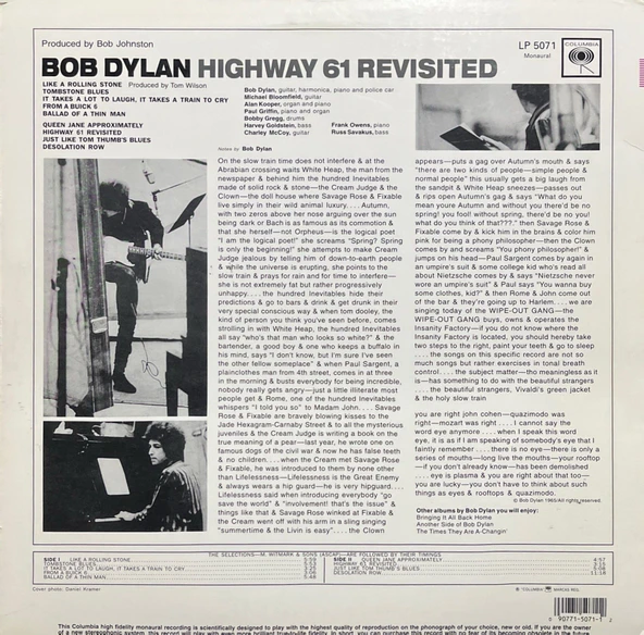 Bob Dylan Highway 61 Revisited LP Plak - Resim 2