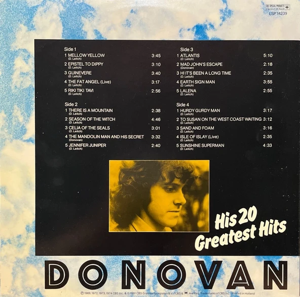 Donovan His 20 Greatest Hits Double LP Plak - Resim 2