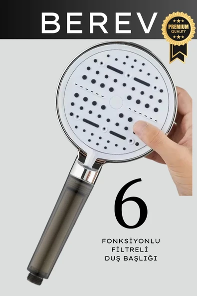 6 Fonksiyonlu Filtreli Krom Duş Başlığı Su Tasarruflu Basınçlı Kireç Klor Önleyici ürün görseli 1