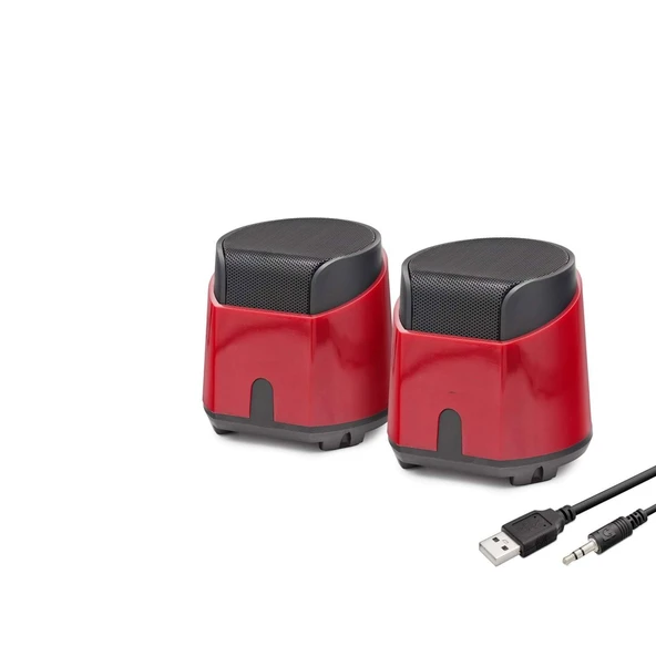 Masaüstü Hoparlör 1+1 USB + 3.5mm - Kırmızı HD6024R ürün görseli 1