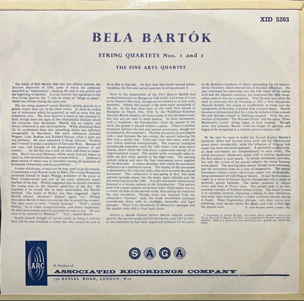Bela Bartok, The Fine Arts Quartet – String Quartets Nos. 1 And 2 Classic LP Plak - Resim 2