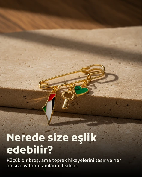 Filistin Bayrakli Haritası , Fetih Anahtarlığ Ve Yeşil Kalıbı Üçlü Yaka İğnesi Broş A300059 ürün görseli 1