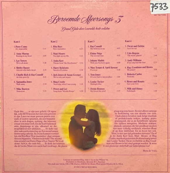 Beroemde Sfeersongs 3 Double LP Plak - Resim 2