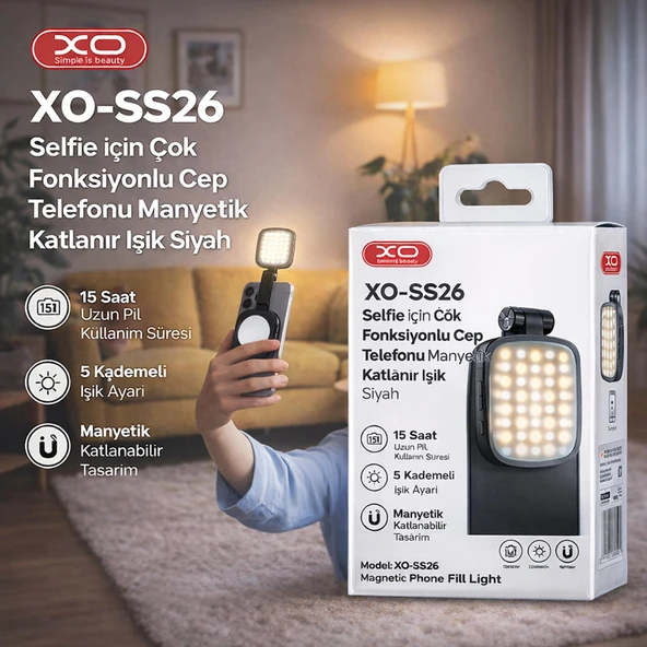 XO-SS26 Selfie için Çok Fonksiyonlu Cep Telefonu Manyetik Katlanır Işık Siyah ürün görseli 1