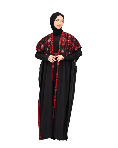Çift Taraflı Filistin Mirası Nakışlı Kraliyet Abaya C100045 ürün görseli 1