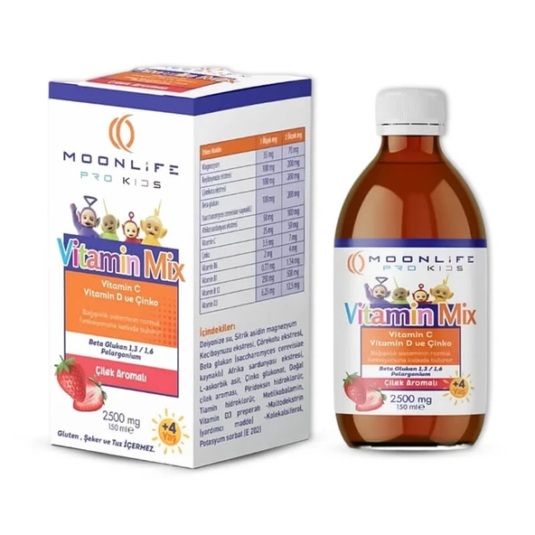 Moonlife Vitamin C ve D Çinko Beta Glukan Çilek Aromalı 150 ml ürün görseli 1