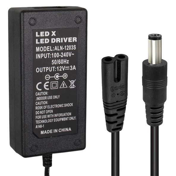 Powermaster PM-1980 12 Volt - 3 Amper - 36 Watt 5.5*2.5 Mm Uçlu Plastik Kasa Masaüstü Adaptör ürün görseli 1