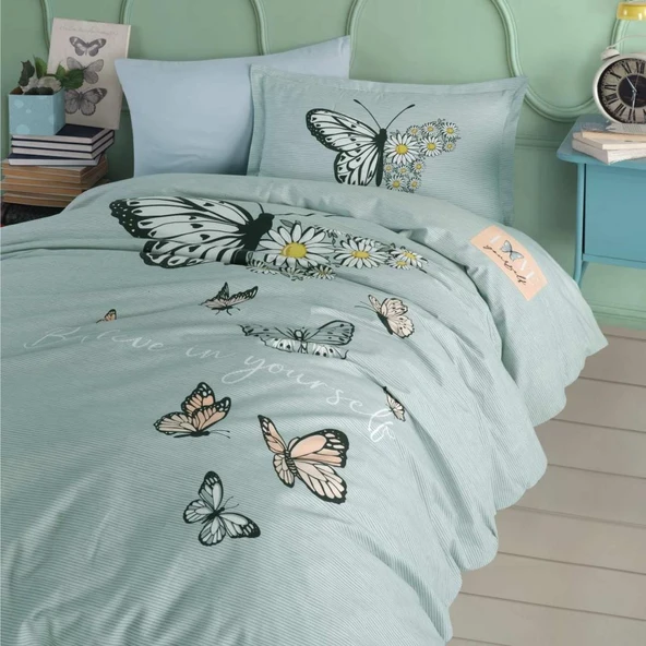 Clasy Genç Ranforce Tek Kişilik Nevresim Takımı Daisy Love v1 Mint ürün görseli 1