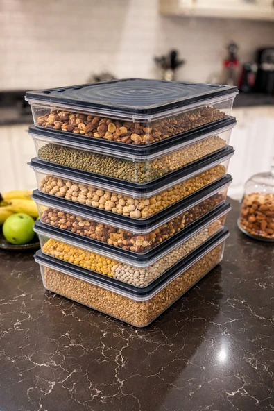 6 Adet Vakumlu Erzak Saklama Kabı Seti 2.4L Buzdolabı Düzenleyici Organizer ürün görseli 1