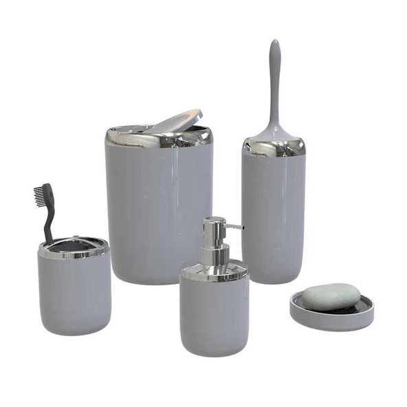 Primanova Lima XL Krom Dekorlu Banyo Seti Gri M-SAS04-07-P ürün görseli 1