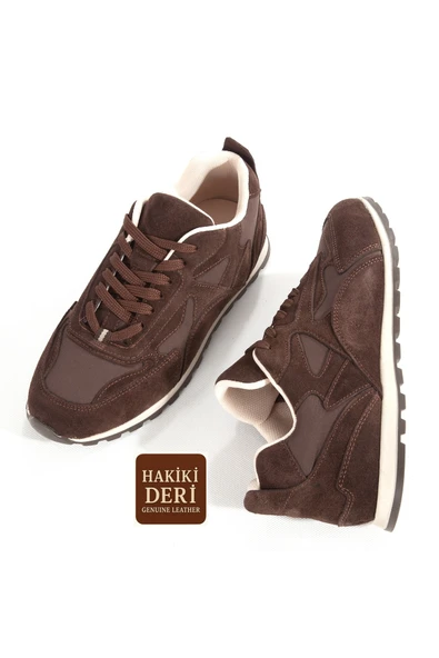 Koyu Kahve Rengi Hakiki Süet Deri Sneaker Casual Kadın Spor Ayakkabı Tukatela ürün görseli 1