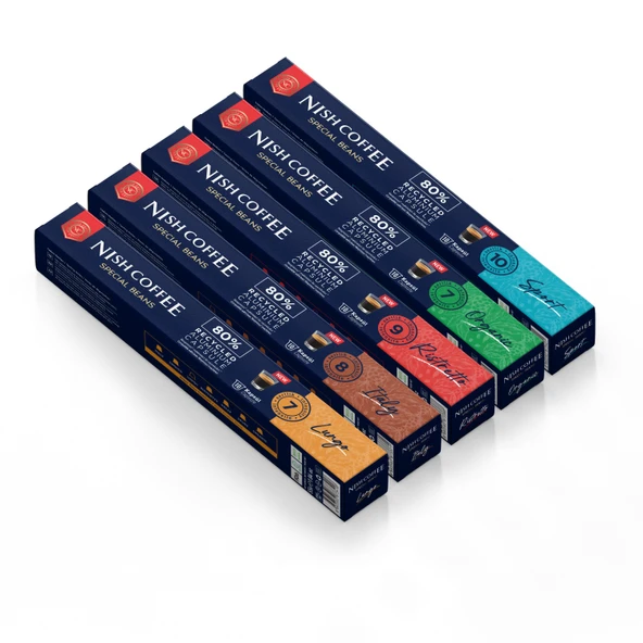 Nish Coffee Nespresso Uyumlu Kapsül Kahve 5'li Set (Lungo,Italy,Risteretto,Sport, Organik)-50 Adet ürün görseli 1