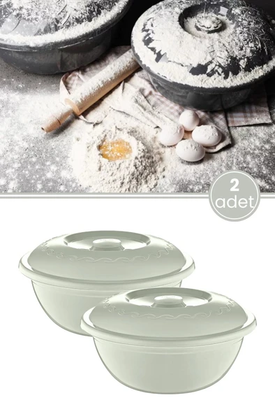 2 Adet Kapaklı Hamur Leğeni 5 Lt, Kek Börek Mayalama Yoğurma Çırpma Saklama Kabı Un Kutusu Yeşil ürün görseli 1