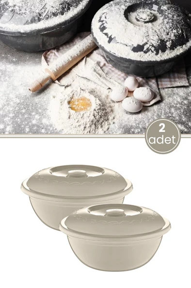 2 Adet Kapaklı Hamur Leğeni 5 Lt, Kek Börek Mayalama Yoğurma Çırpma Saklama Kabı Un Kutusu Kahve ürün görseli 1