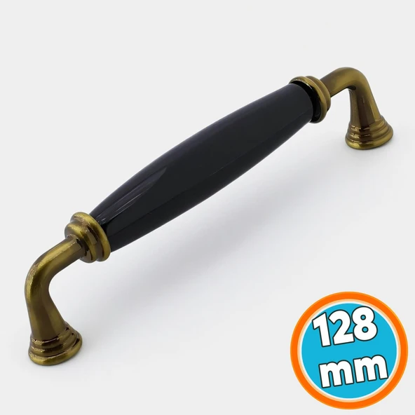 Gerçek Porselen Antik Sarı Siyah Kulp 128 mm Mobilya Çekmece Mutfak Dolabı Dolap Kapak Kulb Kulpu ürün görseli 1