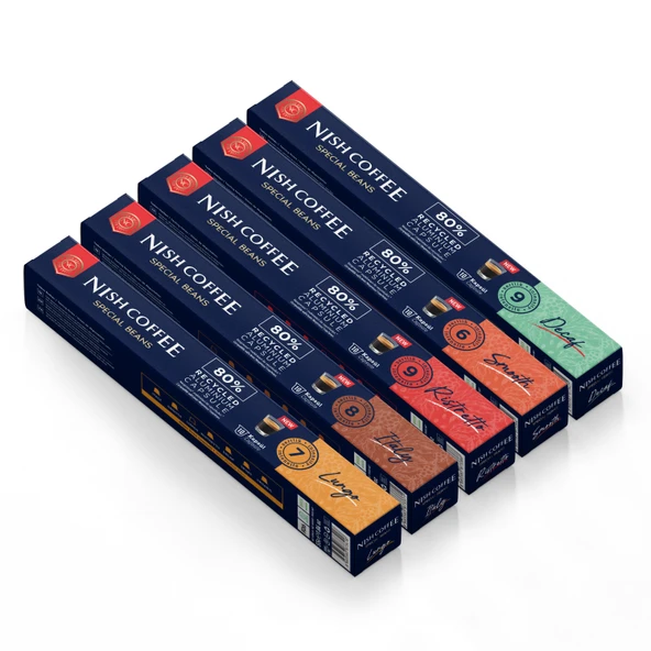 Nish Coffee Nespresso Uyumlu Kapsül Kahve 5'li Set (Lungo,Italy,Risteretto,Smooth,Decaf)-50 Adet ürün görseli 1