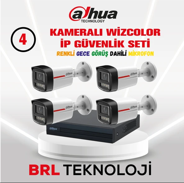 Dahua 4 Kameralı 4 MP Wiz Color Dahili Mikrofonlu İp Güvenlik Kamera Seti ürün görseli 1